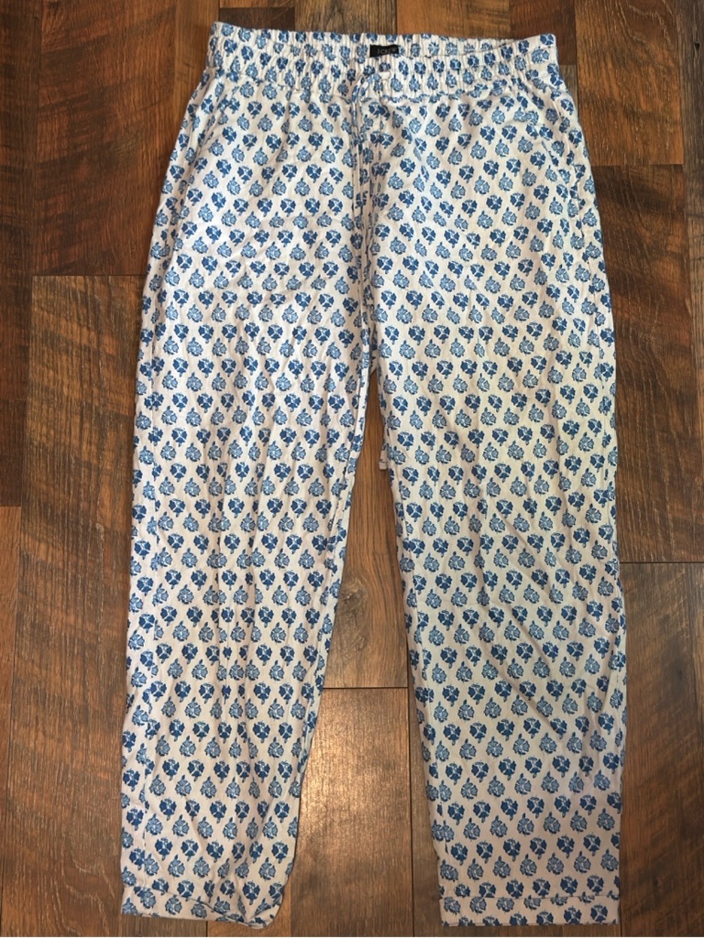J Crew Drawstring Pants Blue & White Floral Linen Cotton Blend Sz 4